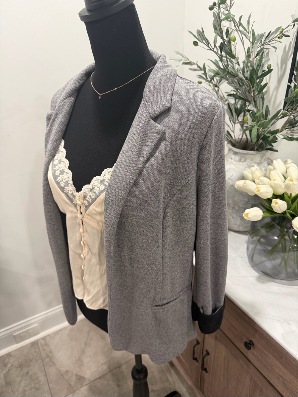 Skies Are Blue Gray Asa Knit Blazer Size M - Picture 3 of 13